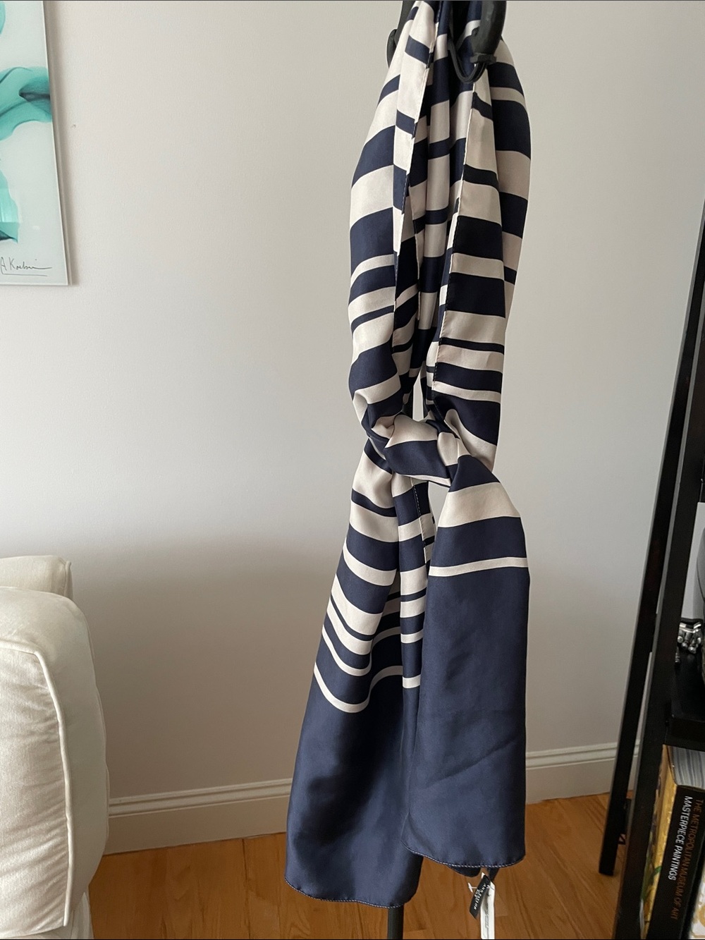 Ann Taylor silk Navy and White Striped shawl